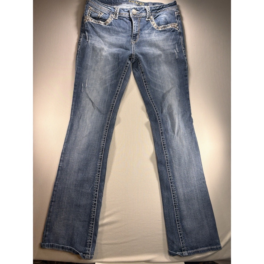 Grace In LA Women's Bootcut‎ Jeans 30 Blue Easy Fit Embellished Western Rodeo